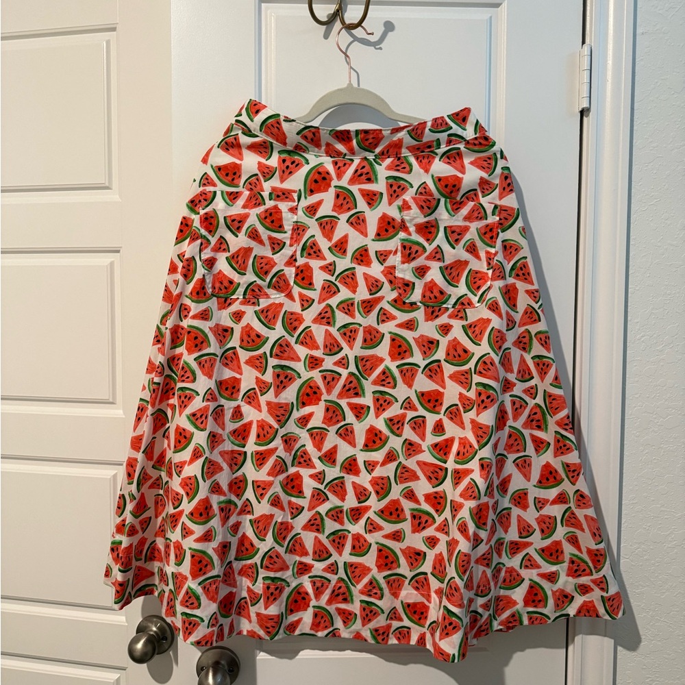 Anthropologie Watermelon Print Midi Skirt - White, Red, Green